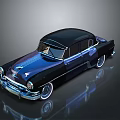 Vintage Classic Black Car With Blue Reflective Finish Chrome Details And White Wall Tires