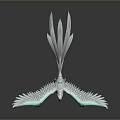 3D Model of Flying Bird With White Wings And Blue Glowing Edges Against Gray Background