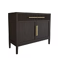 Modern Dark Wooden Sideboard with Golden Handles and Sleek Two Door Design