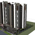 Modern High Rise Residential Building Complex With Commercial Base And Green Areas