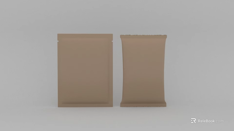 Brown Paper Packaging Bags With Two Different Shapes On White Background 3d model 