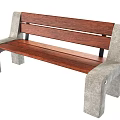 Outdoor Bench With Wooden Slats Backrest And Seat On Concrete Frame