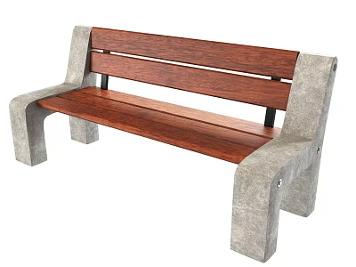 Outdoor Bench With Wooden Slats Backrest And Seat On Concrete Frame 3d model Outdoor Bench With Wooden Slats Backrest And Seat On Concrete Frame 3d model