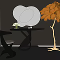 Black Modern Dressing Table With Twisted Base Stylish Mirror White Flowers And Orange Feather Decor