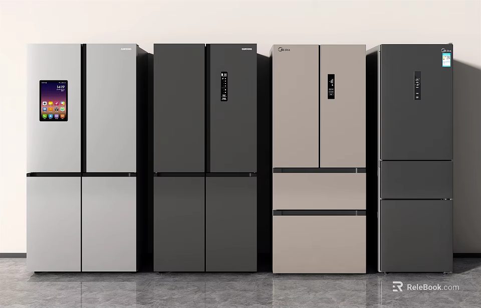 Various Modern Refrigerators Silver Black Beige Side by Side Multi Door 3d model