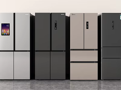 Various Modern Refrigerators Silver Black Beige Side by Side Multi Door 3d model