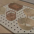 Woven Storage Baskets In Various Shapes For Home Organization On Checkered Rug
