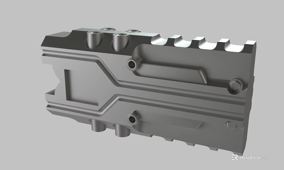 Gray Metal Mechanical Part With Holes Protrusions And Grooves Industrial Design 3d model 