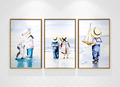 Modern figure painting hand-painted children's decorative painting 3d model