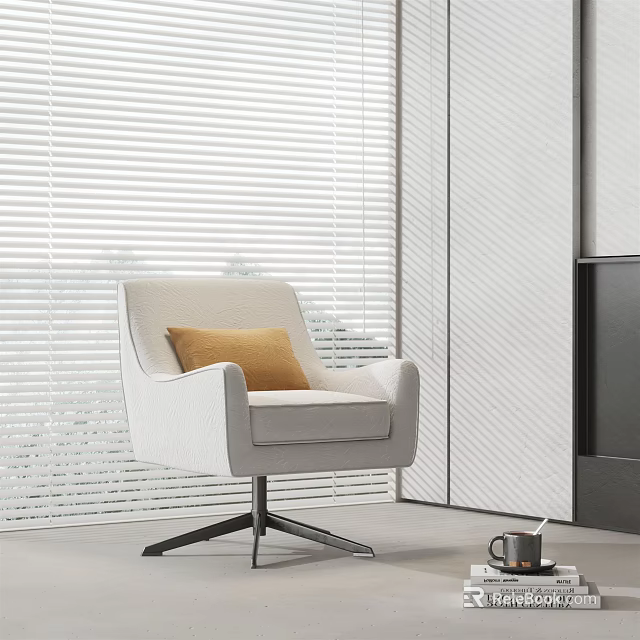 Modern White Office Chair With Orange Cushion Sleek Metal Base And Bright Interior 3d model 
