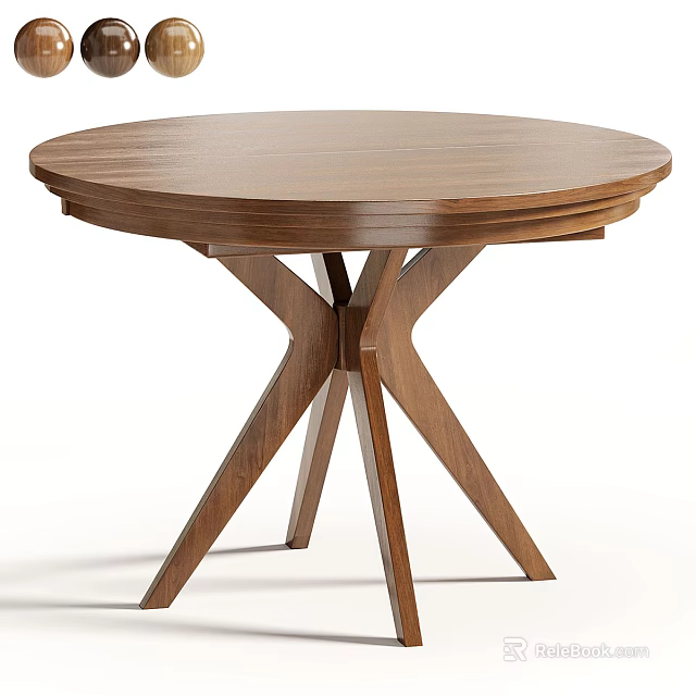 Round Wooden Dressing Table with X Shaped Legs and Smooth Surface 3d model 
