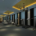 Elegant SPA Sauna Fitness Area With Treadmills White Sofas And Decorative Chandeliers