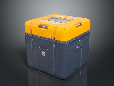 Yellow And Dark Blue Industrial Equipment Case With Handle And Warning Stripes 3d model