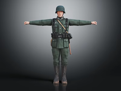 Highly Detailed Military Soldier Character In Green Uniform With Helmet And Equipment Standing 3d model