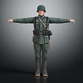 Highly Detailed Military Soldier Character In Green Uniform With Helmet And Equipment Standing