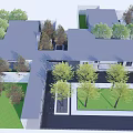 Modern Residential Landscape With Trees Stone Pavement And Modern Architecture Courtyard Design