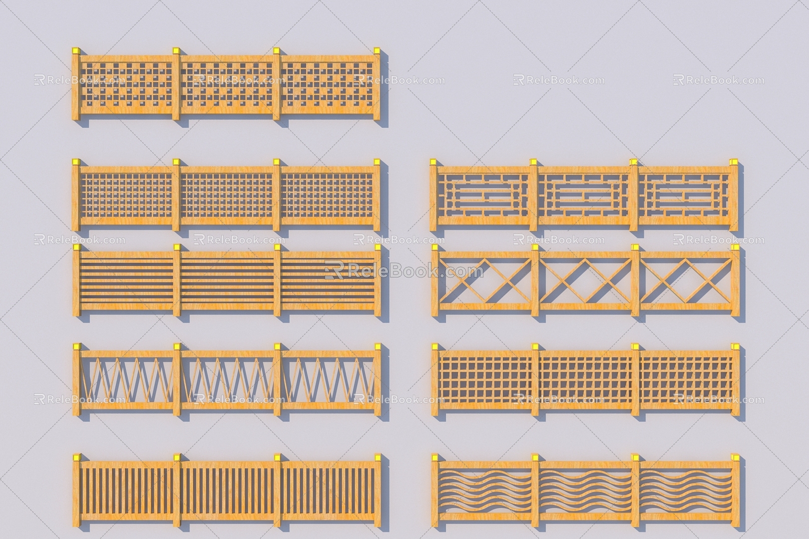 New Chinese Guardrail Solid Wood Railing 3d model