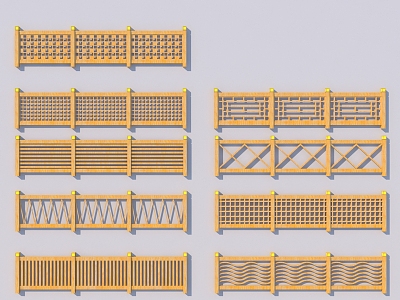 New Chinese Guardrail Solid Wood Railing 3d model