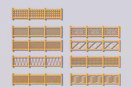 New Chinese Guardrail Solid Wood Railing 3d model