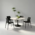 Modern Round Negotiation Table with Black Chairs Book Green Fruits and Plants
