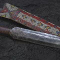 Vintage Handcrafted Knife Featuring Colorful Beaded Sheath And Wooden Handle