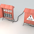 Red Industrial Electrical Control Boxes with Open Door Switches Wires and Warning Sign