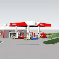 WEGO Gas Station Night View With Fuel Pumps And Parked Vehicles
