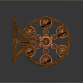 Ancient Intricate Mechanical Weapon Featuring Wooden Frame And Copper Rotating Gears