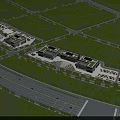 Aerial Planning of Modern Building Complex with Greenery Roads and Parking Areas