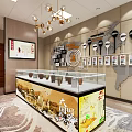 Traditional Chinese Style Tobacco And Wine Shop Interior With Display Cabinets Chandeliers And Green Plants