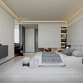 Modern Bedroom Interior Design With Soft Upholstered Headboard Built In Wardrobe And Pendant Light