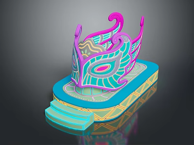 Colorful 3D Decorative Mask Model With Curved Patterns And Step Base 3d model