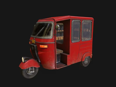 Red Vintage Three Wheeled Motorcycle With Open Door And Classic Cab Design 3d model