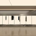 Modern Clothing Store Interior With Hanging Clothes And Wooden Display Counter