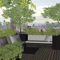 Luxurious Villa Balcony With Green Plants Sofa Coffee Table And City View