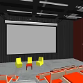 Staircase Conference Room With Red Black Seats Yellow Front Chairs And Red Walls