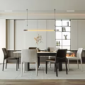 Modern Restaurant Interior With Dining Table Chairs Pendant Lights White Cabinets And Fireplace
