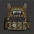 Camouflage Tactical Vest With Grupo Fleinas Label Multiple Magazine And Accessory Pouches Brown Webbing Straps