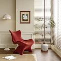 Red Leisure Chair In Room With Floor Lamp Plant And Blinds