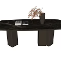 Elegant Black Marble Dining Table With Gold Legs And Decorative Vase 3d model