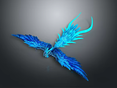 Fantasy Game Movie Character Blue Mythical Bird With Spread Glowing Feather Wings 3d model