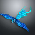 Fantasy Game Movie Character Blue Mythical Bird With Spread Glowing Feather Wings
