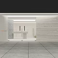 Modern Minimalist Public Office Space Interior With White Columns Light Colored Walls And Green Plants