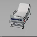 Medical Hospital Bed with Adjustable Headrest Side Rails White Mattress Blue Stripe and Mobile Wheels