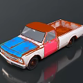Vintage Rusty Truck With Orange Roof Blue Hood Pink Door And White Bed
