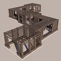 Wooden Outdoor Pavilion Structure With Open Lattice Sides And Flat Roof