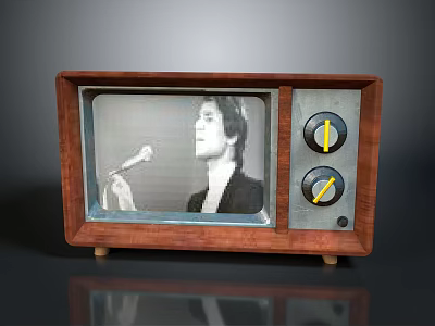 Vintage Wooden Frame Television With Screen Showing Man Holding Microphone And Control Knobs 3d model
