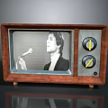 Vintage Wooden Frame Television With Screen Showing Man Holding Microphone And Control Knobs
