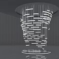Abstract Spiral Sculpture With White Elongated Strips And Circular Reflective Base
