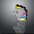 Cartoon Unicorn Head Decorative Component with Colorful Mane Yellow Horn and Cute Design